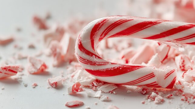 Festive Candy Cane Still Life: Close-Up of a Delicious Red and White Holiday Treat