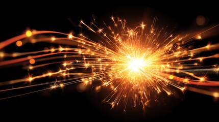 Obraz premium Abstract Golden Light Burst on Dark Background, Festive Celebration, Magic Sparkles, and Energy Trails