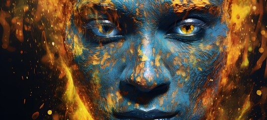 Pointillist grunge design of ifrit undead with abstract dotted pattern,generative AI