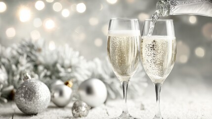 Festive Champagne Toast: Sparkling Wine Glasses, Winter Holiday Celebration, and New Year's Eve Cheer