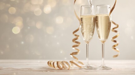 Champagne Toast Celebration: Two Elegant Flutes with Sparkling Wine for Festive Occasions