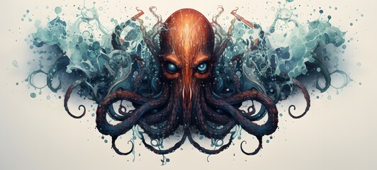 Pointillist grunge design of Kraken goblin with abstract dotted pattern,generative AI