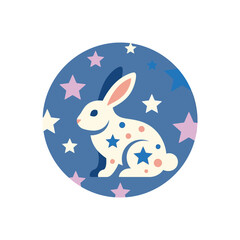 focused on main subject rabbit illustration in blue circle background.
