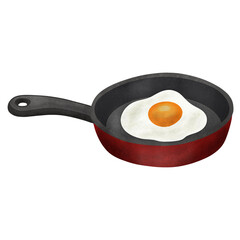 Watercolor Illustration of Fried Egg in Pan