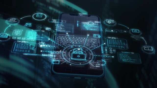 Smartphone tableau vivant with virtual infographic dynamism