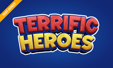 Terrific heroes editable text effect, bold 3d cartoon comic font, superhero game title design