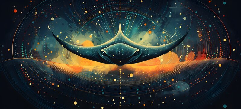 Pointillist grunge design of manta birostris ship with abstract dotted pattern,generative AI