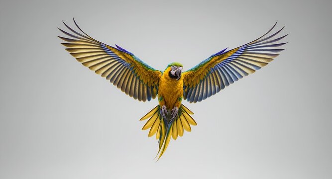 A Majestic Parrot in Mid-Flight with Wings Spread Wide