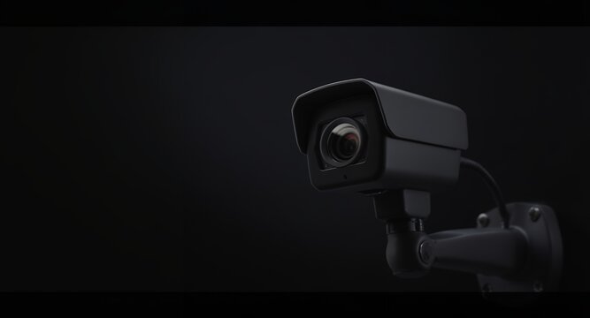 A modern surveillance camera on a dark background