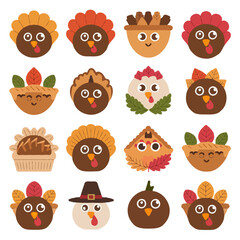 Thanksgiving bundle Collection of cute cartoon thanksgiving turkey cupcakes and desserts