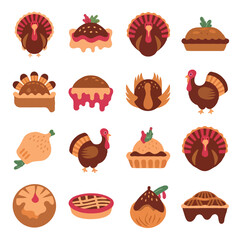 Thanksgiving bundle Collection of thanksgiving food and turkey illustrations for holiday celebration
