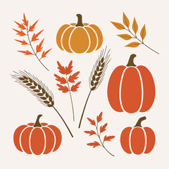 Thanksgiving bundle Autumn harvest collection of pumpkins and fall foliage elements