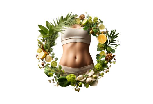 On a transparent background, a beautiful young woman. Eco-style. Label, tag, price tag for designers. Sphere of trade, economy, sales, fashion, beauty, sports.