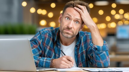Confused Businessman in Cinematic Shot Capturing Stressful Moment