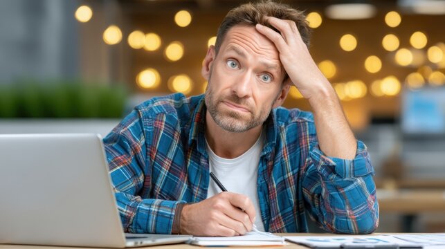 Confused Businessman in Cinematic Shot Capturing Stressful Moment