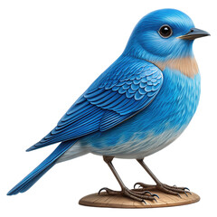 Obraz premium Vibrant blue bird with intricate feather details stands gracefully on wooden base against transparent background, showcasing its beauty