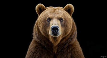 Fototapeta premium Close-up Portrait of a Brown Bear Facing the Camera Against a Black Background