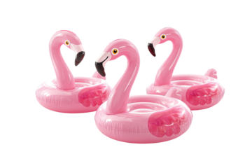 Three pink flamingo inflatable pool toys