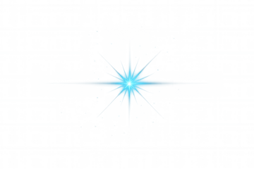Blue lens flare effect generating a light starburst with bright glowing sparkle, showing a vibrant radiant light with transparent background