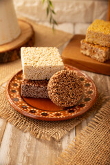 Alegrias. Healthy snack.Typical Mexican candy made from amaranth and honey or sugar, it is molded...