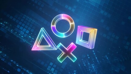Glowing Neon Video Game Controller Symbols Animation Loop. - Powered by Adobe