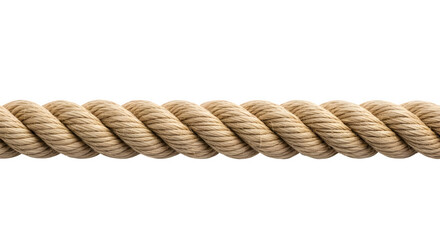 Thick brown rope stretched horizontally and detailed texture, perfect for design, nautical, or craft projects. Isolated on white or transparent background. PNG format.