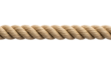 Thick brown rope stretched horizontally and detailed texture, perfect for design, nautical, or craft projects. Isolated on white or transparent background. PNG format.