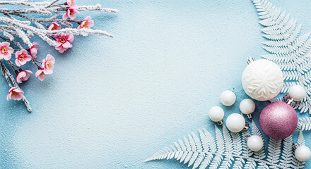 Naklejka premium White Christmas or New Year background with festive decoration and Christmas lights