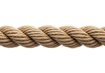 Fototapeta premium Thick brown rope stretched horizontally and detailed texture, perfect for design, nautical, or craft projects. Isolated on white or transparent background. PNG format.