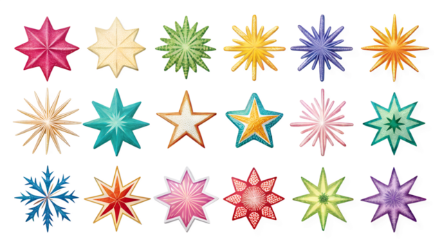 set of colorful stars star, symbol, design, seamless, gold, sign, art, shape, icon, stars, vector, pattern, set, christmas, yellow, collection, element, color, illustration, decoration, colorful, rati