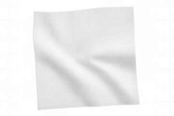 White crumpled paper overlay with natural shadow, textured fabric or cloth element on transparent background