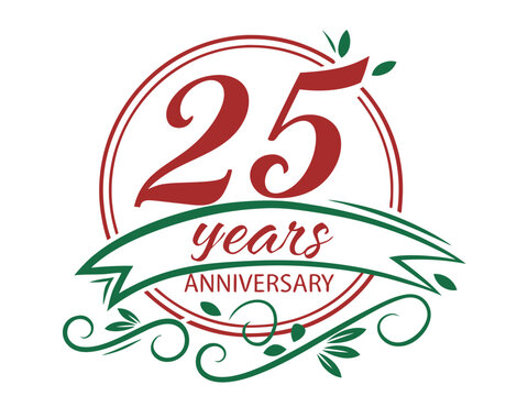 25 years anniversery greeting card with red ribbon food, vintage, card, healthy, apple, sweet, health, vector, design, fresh, decoration, diet, icon, organic, fruit, vegetable, christmas, vegetarian, 