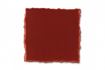 Red torn paper piece with ripped edges and rough texture, blank scrap note on transparent background