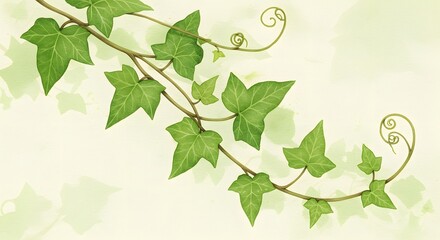 Ivy vines and leaves are depicted in an illustration against a soft light green background