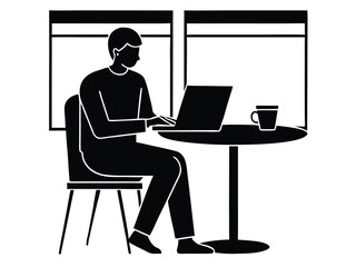 Vector art of silhouette of man working on laptop