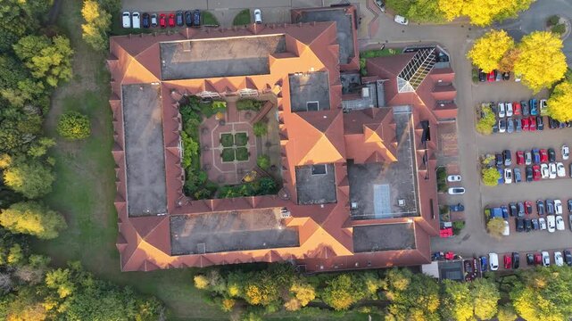 Aerial video above a hotel in North Swindon, UK at Shaw Ridge 