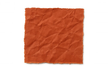 Orange crumpled ragged edge paper with wrinkled texture and distressed surface, isolated on transparent background