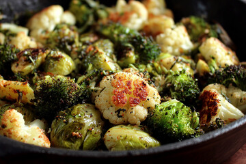 Roasted Broccoli, Brussel Sprouts and Cauliflower in a Pan