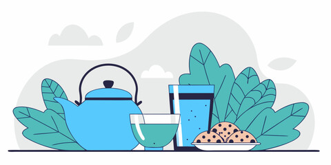 vector illustration of a glass of water sea, travel, landscape, vector, illustration, nature, house, art, mountain, coffee, cup, drink, summer, water, tea, sky