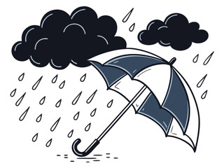 umbrella and rain illustration isolated on white background. PNG Transparent file type with high definition quality And vibrant color grading Available.