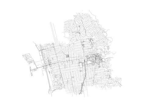 Minimalist monochrome map of Berkeley showing highway & road networks with urban density &mdash; ideal for urban planning, design mockups, or geographic visualization.