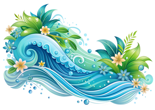 vector illustration of an abstract floral background vector, design, sea, nature, ornament, card, element, shape, leaf, blue, wave, floral, illustration, flower, decoration, art, splash, curl, beach, 