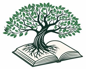 vector tree with green leaves, art, design, branch