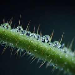 Naklejka premium Detailed macro view of tiny hairs on a plant stem.
