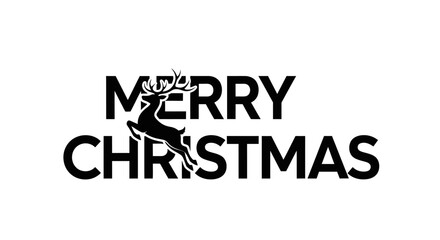 A stylish monochrome illustration featuring the joyful phrase 'Merry Christmas' with a dynamic reindeer silhouette, ideal for festive greetings and winter designs.