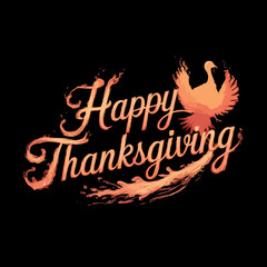 Happy thanksgiving text with a stylized phoenix bird illustration
