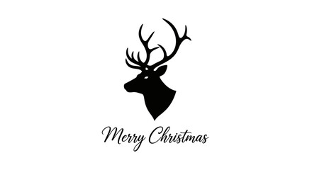 Elegant black deer head silhouette with majestic antlers and 'Merry Christmas' text, perfect for festive holiday designs and seasonal greetings.
