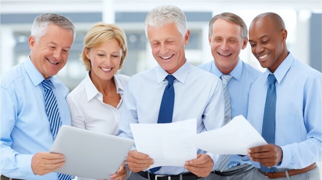 Team of Professionals Analyzing Data Sheets in Office Setting