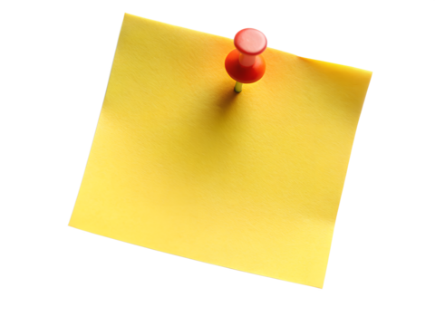 yellow sticky note with pin note, reminder, office, business, announcement, adhesive, adhesive note, stick, thumbtack, list, pad, post, blank, paper, sticky, message, memo, post-it, sticker, postit, r