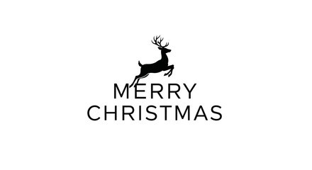 A stylish black silhouette of a jumping reindeer gracefully adorns the elegant 'Merry Christmas' text, perfect for festive holiday greetings and seasonal designs.